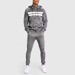 Survêtements d'hiver pour hommes vêtements de sport athlétiques décontracté fermeture éclair complète respirant 100% coton survêtement 2 pièces - Product Image 1