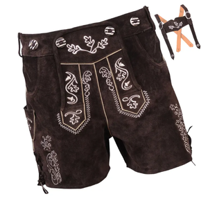 Pantalones cortos de cuero de mujer bávaro bordados Oktoberfest tipo exterior corto lavado oscuro decoración de botones de cintura media - Product Image 2
