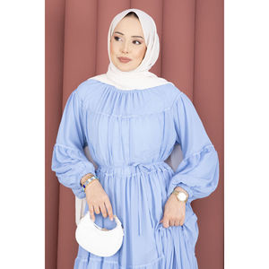 Vestido de Gasa Azul Bebé, Elegante, con Estampado Floral, en Capas, Transpirable, Estilo Casual, Cintura Natural, Talla XS, para el Día, Fiestas y Celebraciones - Product Image 2