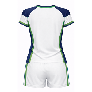 Uniforme de Voleibol Personalizado de Alta Calidad con Logotipo, Blanco con Detalles Azul Marino en los Hombros, Conjunto de Jersey de Voleibol de Secado Rápido - Product Image 2