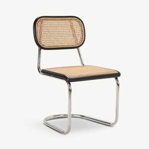 Modern Rattan Cane Dining <b>Chair</b> with Chrome Cantilever Frame, Minimalist Mid-Century Style <b>Chair</b> for <b>Restaurant</b>, and Cafe - Product Image 1