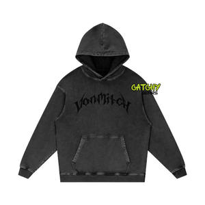 Vente en gros de sweat à capuche pour hommes gris fumée vintage lourd délavé à l'acide avec poche - Product Image 5