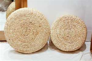 Almohada de jacinto de agua, PUF de paja rústica otomana para meditación, cojín de paja para asiento de Picnic - Product Image 3