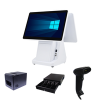 Système de point de vente intelligent à double écran 15,6 et 15,6 pouces, Win10/11, système tout-en-un à écran tactile, machine de facturation avec imprimante et ensemble de caisse