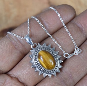 925เงินสเตอร์ลิงของขวัญแต่งงานที่สมบูรณ์แบบสำหรับความรักจี้หินอัญมณีตาเสือสำหรับสาวสร้อยคอพร้อม925เครื่องประดับประทับ - Product Image 5