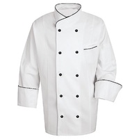 Veste de chef unisexe en mélange de polyester/coton avec impression numérique et passepoil noir, manches longues, pour uniformes de restaurant et de bar - En stock