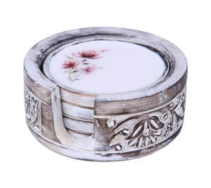 Decorative <b>Mirror</b> <b>Round</b> <b>Wooden</b> 5mm Thickness with Metal Iron <b>Frame</b> Luxury Rustic Whitewashed Finish and Gold Design - Product Image 1