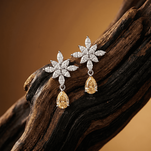 Pendientes de gota florales con diamantes amarillos cultivados en laboratorio, oro blanco, joyería fina de lujo, elegante regalo nupcial para mujer - Product Image 5