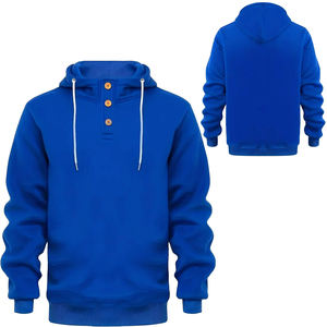 Hip Hop hommes 100% coton à capuche diverses couleurs Streetwear surdimensionné 1/4 bouton lourd hiver 1/4 bouton à capuche boutonné - Product Image 1