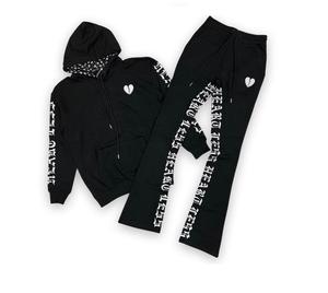 Chándales bordado personalizado parche desgastado hombre Unisex chándal 100% algodón Sudadera con capucha y pantalones de chándal conjunto chándales para hombre - Product Image 5