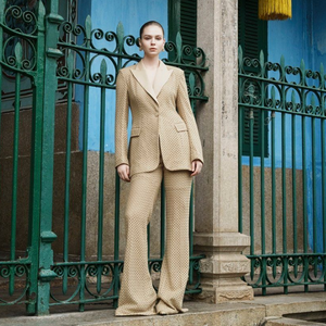 Blazers de moda de lujo para mujer, BLAZER CON MUESCAS CLEF con solapa, tela de celosía rústica, etiquetado privado, ropa de Boutique para mujer - Product Image 4