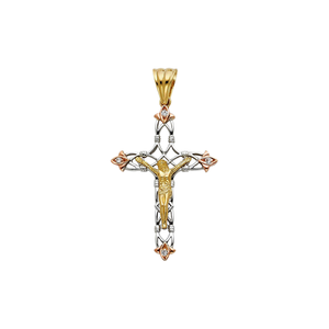 Nueva llegada de lujo 14K Tri tono chapado en oro crucifijo Cruz colgante Cubic Zirconia diamante joyería para Niños Cristianos - Product Image 1