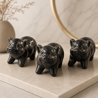 Statue de cochon en obsidienne argentée, ornement animalier sculpté en cristal naturel pour collection de bureau, étagère et cadeau porte-bonheur