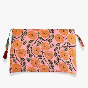 Housse indienne de luxe faite à la main pour ordinateur portable élégante impression de blocs orange rembourrée tissu de coton doux Durable léger fronde fermeture éclair - Product Image 2