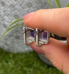 Pendientes de Plata de Ley 925 con Piedras Preciosas de Amatista Natural, Joyería Fina para Mujer - Product Image 6