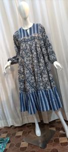 Robe imprimée en blocs de coton 100% pour femmes confortable coupe ample tunique décontractée faite à la main vêtements d'été avec taille naturelle - Product Image 4