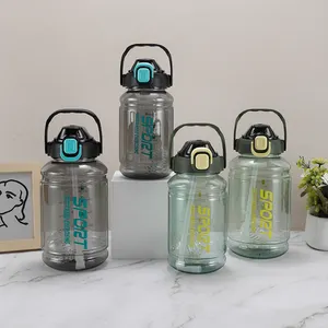 1.5L 2.1L Cute Large Capacity Water Bottle With Straw And Flip Lid New Sport Cup With Scale Marker For Gym And Outside Use