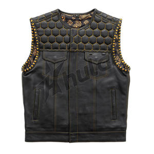 Gilet da Motociclista in Pelle Nera da <span class=keywords><strong>Uomo</strong></span> Design Unico Personalizzato Taglie Forti - Product Image 1