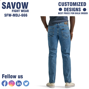 Offre Spéciale pantalon en denim élastique taille moyenne droit pour hommes, jean slim coupe ajustée avec logo personnalisé - Product Image 4