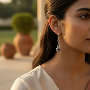 ต่างหูเงินแท้ 925 สำหรับผู้หญิง ประดับด้วยพลอยอะมีทิสต์ ดีไซน์ห้อยระย้า แฟชั่นทันสมัย - Product Image 1