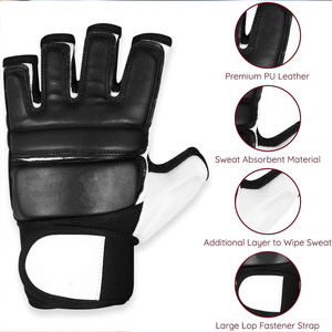 Guante profesional de MMA Matt Black 7oz MMA Training Sparring Grappling Boxing Half Fingers Guantes de cuero para boxeo MMA - Product Image 3