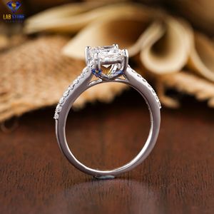 1,21 TDW Princess & Round Brilliant Cut Diamond Ring 18K Oro Blanco | Pave Setting | Cvd/Hpht Diamond Lab Stone - Product Image 5
