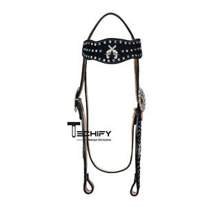 Premium Quality Black Leather Western <b>Rope</b> <b>Halter</b> Horse Tack Set Headstall Bridle Fringe Breast Collar Plate Eco Friendly for - Product Image 2