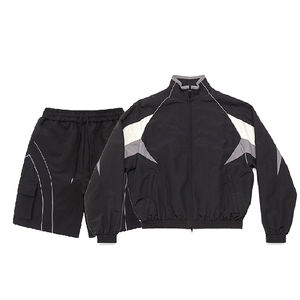 Logo personnalisé vêtements d'entraînement ensemble de deux pièces à la mode short de survêtement de style de rue pantalon de survêtement en nylon coupe-vent ensemble de deux pièces pleine longueur - Product Image 2