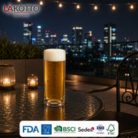 Verre à bière transparent LAKOTTO à base épaisse 340 ml, corps mince et haut, pour présentation en supermarché, verrerie de restaurant, logo personnalisé, usine