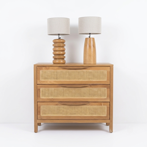 Teak Wood Table Lamp Ribbed Wooden <b>Desk</b> Lamp <b>with</b> Linen Shade for Modern Living Room Bedroom Aesthetic Home Decor Wholesale - Product Image 5