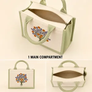 Wildflower Bouquet Canvas <b>Mini</b> Gift <b>Bag</b> Eco-Friendly Handle <b>Tote</b> From Gujarat Priglob Exim - Product Image 5