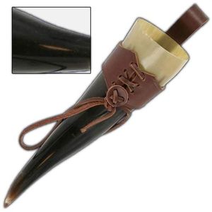 Corne à boire en corne de buffle naturelle polie et sculptée avec support en cuir pour le thé et la décoration de Noël en style ange - Product Image 3