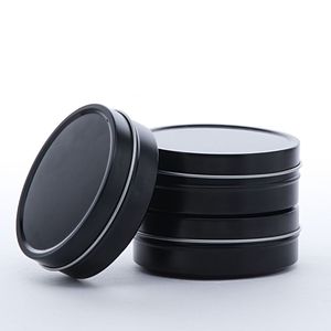 Custom Logo Round Tin Cans Stackable Black Shallow Tinplate Jars for Cosmetics Cookies Chewing Gum Packing Screw Cap Sealing - Product Image 1