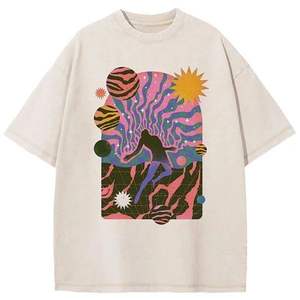 เสื้อยืดคอกลมสำหรับผู้ชายผ้าฝ้ายดิบแฟชั่นอินเทรนด์ฟอกกรดสกรีนแบบย้อนยุคใส่ได้ทั้งชายและหญิง - Product Image 6