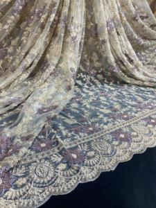 Tissu en maille perlée importé exceptionnel brodé à la main et tissu entièrement perlé pour les robes d'occasion spéciale et les vêtements de mariée - Product Image 2