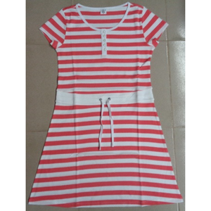 เดรสผ้าฝ้ายแท้ 100% สำหรับผู้หญิง ย้อมเส้นด้าย แขนสั้น คอกลม ติดกระดุม ทรงวินเทจ สไตล์ลำลอง เอวยางยืด ทรงบาน - Product Image 1