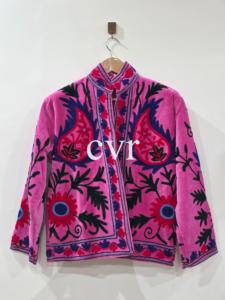 Manteau Bohème en Velours Rose Brodé, Col Mandarin, Manches Longues, Motif Floral Fait Main, Vêtement d'extérieur pour Femme Adulte - Product Image 3