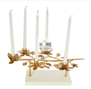 Bougeoirs classiques en métal doré faits à la main pour décoration de fête de mariage bougeoirs bougeoirs abstraits en métal supports à vendre - Product Image 4