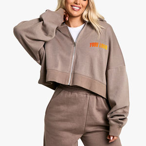 Sudaderas con Capucha Largas y Elegantes para Mujer, 100% Algodón, con Cierre, Estampado Personalizado, Casuales, de Invierno, Alta Calidad - Product Image 1
