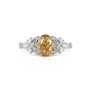 Anillo de Cuarzo Rutilado Dorado Ovalado con Hoja Trenzada Jeulia - Product Image 1