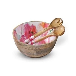 Luxury Handmade White Mango Wood Salad <b>Bowl</b> with Leaf <b>Enamel</b> Design Eco-Friendly for Dry Fruits Mixing for Home & Party Use - Product Image 2