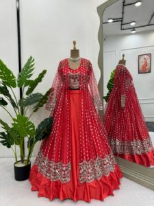 ชุดงานแต่งงานออกแบบสวม lehenga choli กับด้ายและลำดับการทำงาน - Product Image 4