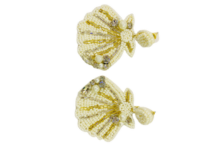 Venta al por mayor de diseño floral blanco y negro bota con 14K chapado en oro elegante colorido pendientes de cuentas para ocasiones de aniversario - Product Image 3