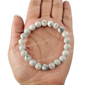 Pulsera de cuentas de howlita natural de 8 mm - Joyería de piedras preciosas de cristal calmante energizada con Reiki - Product Image 2