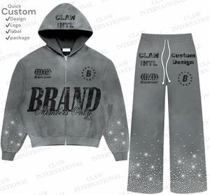 Custom Winter Printing Embroidery Tracksuits for Men Women Designer Heavyweight <b>Knitted</b> 400gsm Tracksuit - Product Image 4