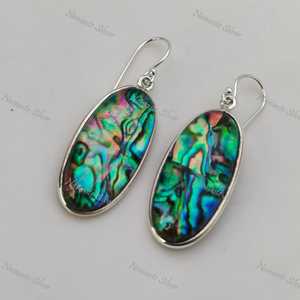 925 Sterling Silver Dangle Drop Earrings Handmade Natural <b>Abalone</b> <b>Shell</b> Blue Paua Oval Doublet Elegant Jewelry for Gift - Product Image 3