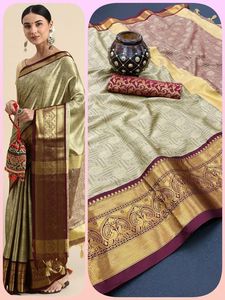 Đẹp bông lụa với độ tương phản rộng Jacquard làm việc biên giới với Jacquard Áo Saree - Product Image 3