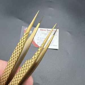 Pinzas japonesas de acero inoxidable con punta de fibra Nano, pinzas de extensión de pestañas doradas mate cepilladas probadas a mano, tipo de punta puntiaguda - Product Image 3