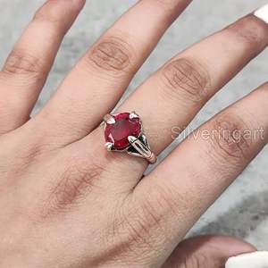 Anillo de Plata de Ley 925 con Piedra Preciosa de Granate Natural, Piedra de Nacimiento de Enero, Diseño Bohemio, Joyería Hecha a Mano para Navidad - Product Image 3