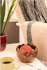 Cuenco de almacenamiento de hilo de madera de haya Premium hecho a mano para tejer ganchillo costura soporte de hilo grande mejor regalo de Navidad - Product Image 6